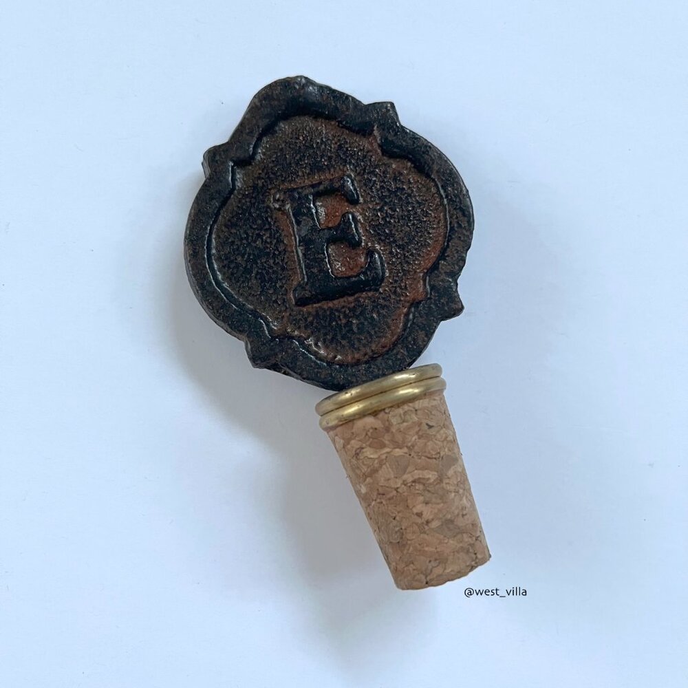 Initial E Monogram Cast Iron Wine Cork Stopper by Mud Pie
